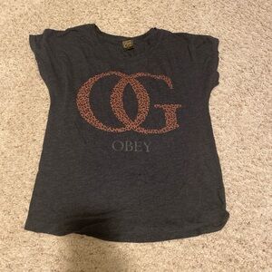 Obey Dark Gray Tee with Leopard Print